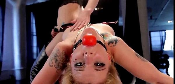  Bound and gagged in back arch position blonde flogged